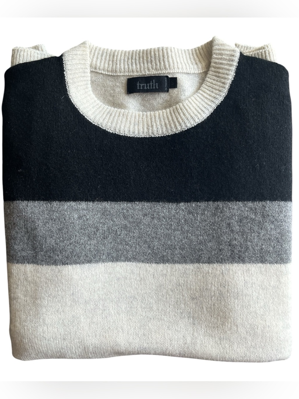 Truth 100% Cashmere Striped Lightweight Crewneck Sweater Gray & Black S